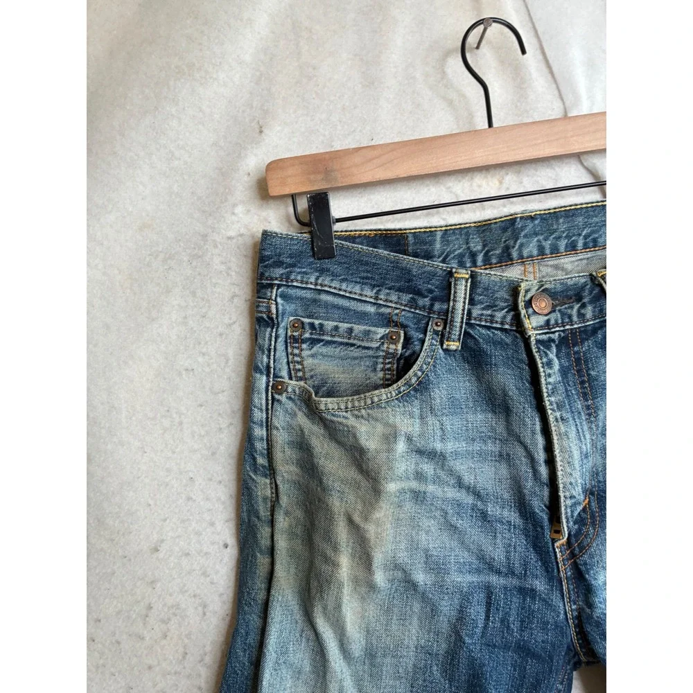 Levis 505 Regular Fit Straight Leg Jeans Blue Denim Mens 32x32 Distressed 7798